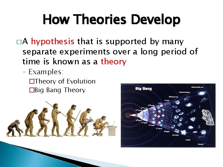 How Theories Develop �A hypothesis that is supported by many separate experiments over a