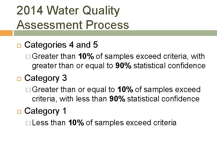 2014 Water Quality Assessment Process Categories 4 and 5 � Greater than 10% of