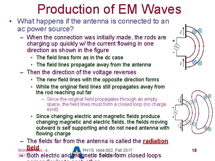 Production of EM Waves • What happens if the antenna is connected to an