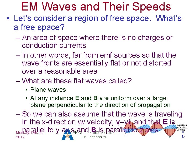 EM Waves and Their Speeds • Let’s consider a region of free space. What’s