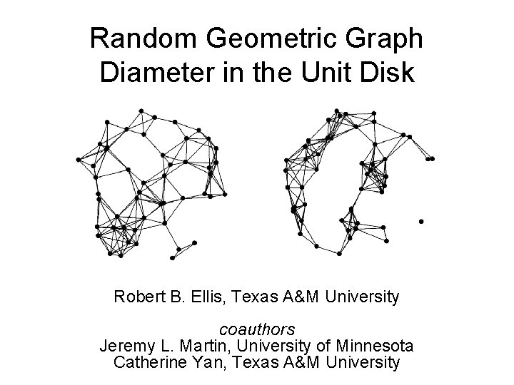 Random Geometric Graph Diameter in the Unit Disk Robert B. Ellis, Texas A&M University