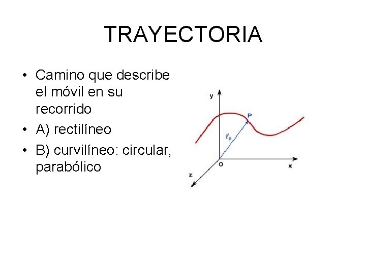 TRAYECTORIA • Camino que describe el móvil en su recorrido • A) rectilíneo •