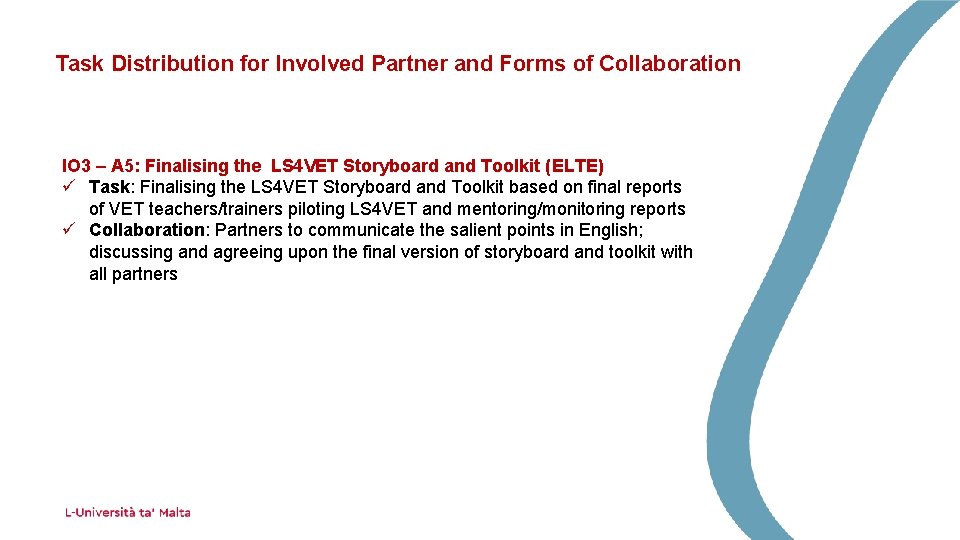 Task Distribution for Involved Partner and Forms of Collaboration IO 3 – A 5: Task Distribution for Involved Partner and Forms of Collaboration IO 3 – A 5: