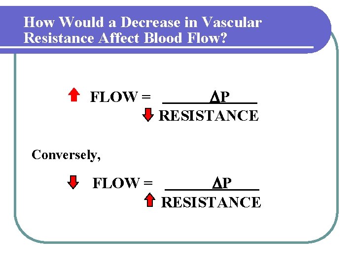 How Would a Decrease in Vascular Resistance Affect Blood Flow? FLOW = P RESISTANCE