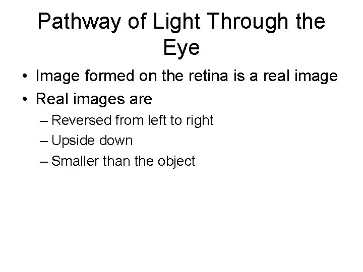 Pathway of Light Through the Eye • Image formed on the retina is a