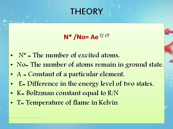 THEORY N* /No= Ae E/ k. T • • • N* = The number