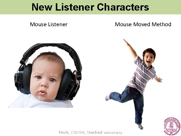 New Listener Characters Mouse Listener Mouse Moved Method Piech, CS 106 A, Stanford University