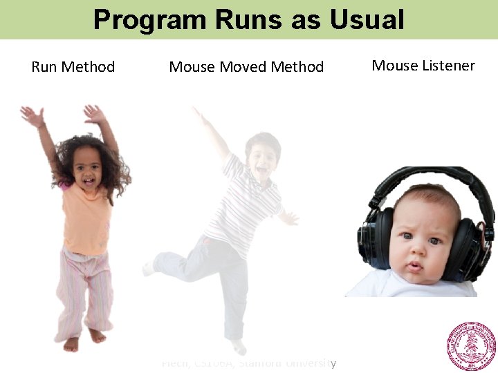 Program Runs as Usual Run Method Mouse Moved Method Piech, CS 106 A, Stanford