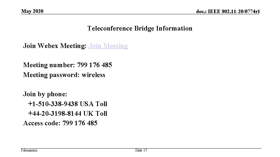 o S u n May 2020 doc. : IEEE 802. 11 -20/0774 r 1