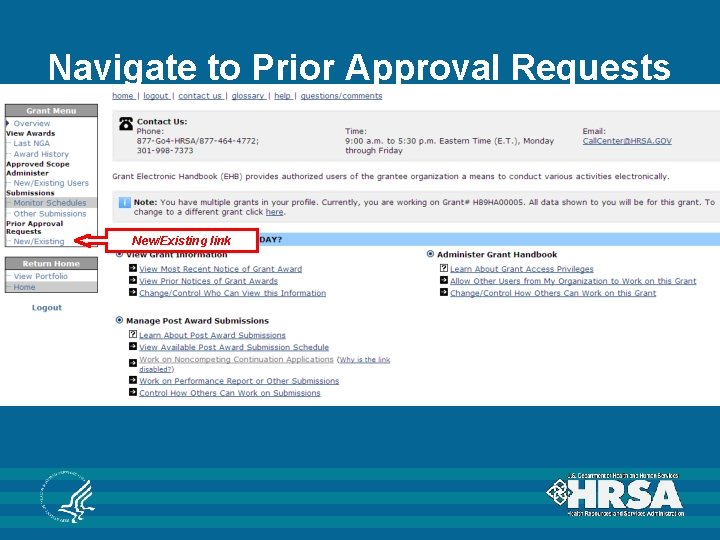 Navigate to Prior Approval Requests New/Existing link 