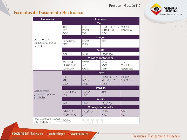 Proceso – Gestión TIC Formatos de Documento Electrónico Proceso – Gestión TIC Formatos de Documento Electrónico