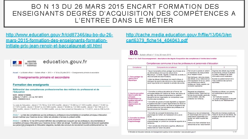 BO N 13 DU 26 MARS 2015 ENCART FORMATION DES ENSEIGNANTS DEGRÉS D’ACQUISITION DES
