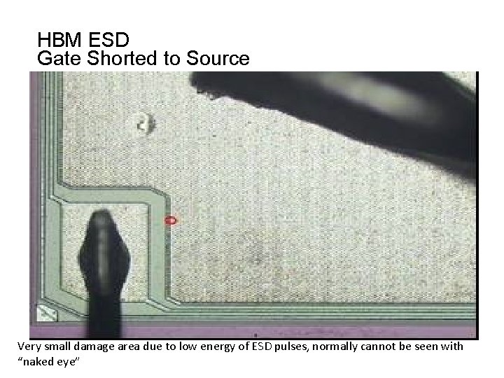HBM ESD Gate Shorted to Source Very small damage area due to low energy