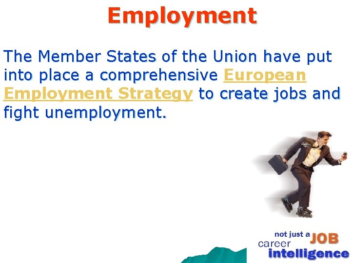 Employment The Member States of the Union have put into place a comprehensive European