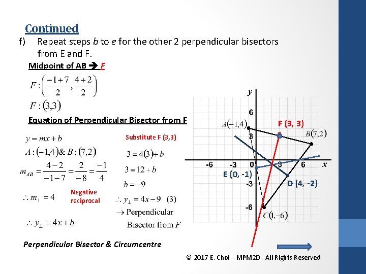 Continued f) Repeat steps b to e for the other 2 perpendicular bisectors from