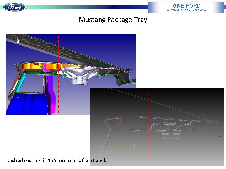 ONE FORD ONE TEAM ONE PLAN ONE GOAL Mustang Package Tray Dashed red line