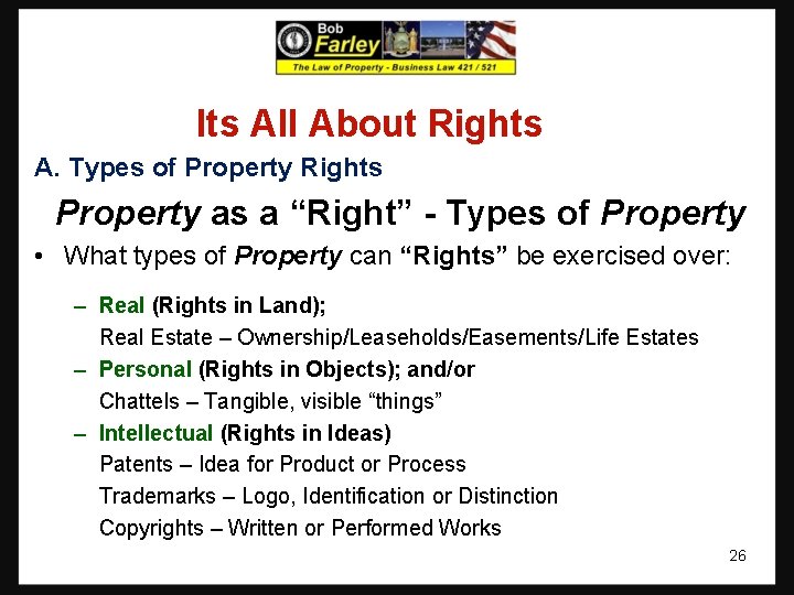 Its All About Rights A. Types of Property Rights Property as a “Right” - Its All About Rights A. Types of Property Rights Property as a “Right” -