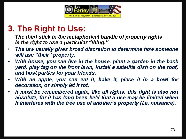 3. The Right to Use: • • The third stick in the metaphorical bundle 3. The Right to Use: • • The third stick in the metaphorical bundle