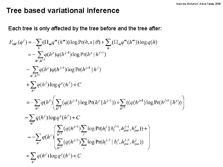 Genome Evolution. Amos Tanay 2009 Tree based variational inference Each tree is only affected