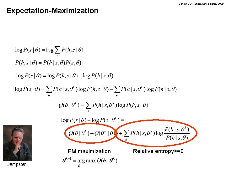 Genome Evolution. Amos Tanay 2009 Expectation-Maximization EM maximization Dempster Relative entropy>=0 