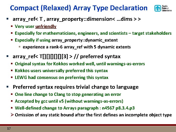 Compact (Relaxed) Array Type Declaration § array_ref< T , array_property: : dimension< …dims >