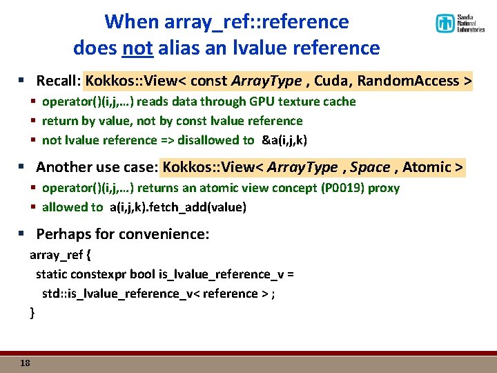 When array_ref: : reference does not alias an lvalue reference § Recall: Kokkos: :