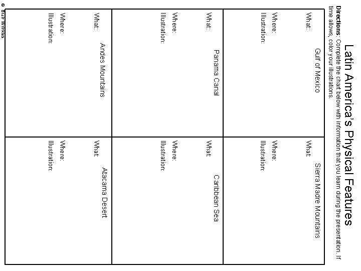 Latin America’s Physical Features Directions: Complete the chart below with information that you learn