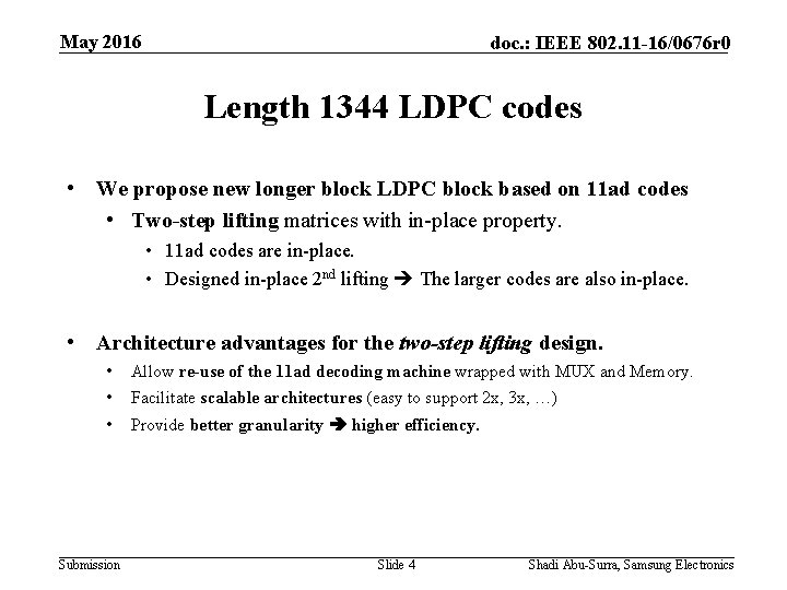 May 2016 doc. : IEEE 802. 11 -16/0676 r 0 Length 1344 LDPC codes