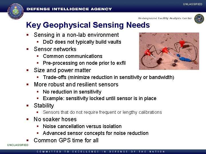 UNLASSIFIED Underground Facility Analysis Center Key Geophysical Sensing Needs § Sensing in a non-lab