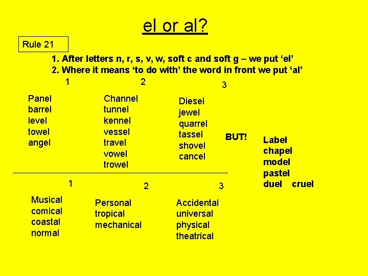 el or al? Rule 21 1. After letters n, r, s, v, w, soft