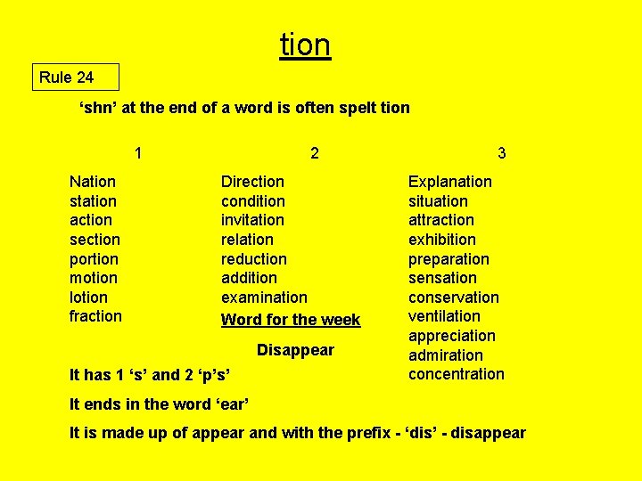 tion Rule 24 ‘shn’ at the end of a word is often spelt tion