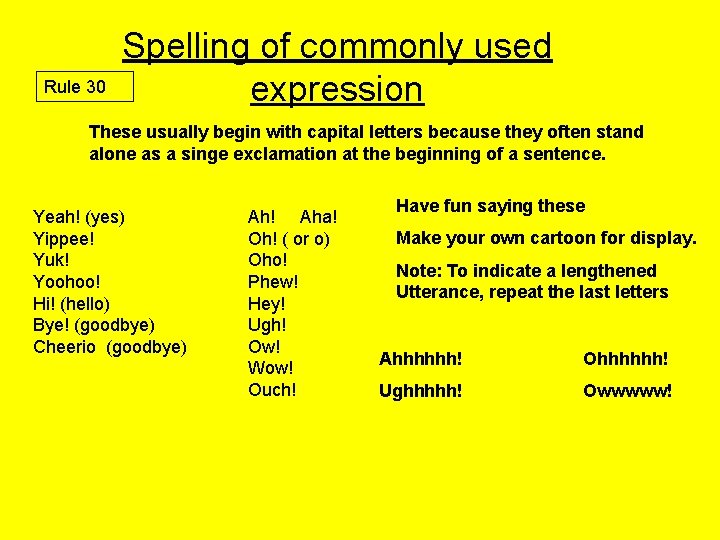 Rule 30 Spelling of commonly used expression These usually begin with capital letters because