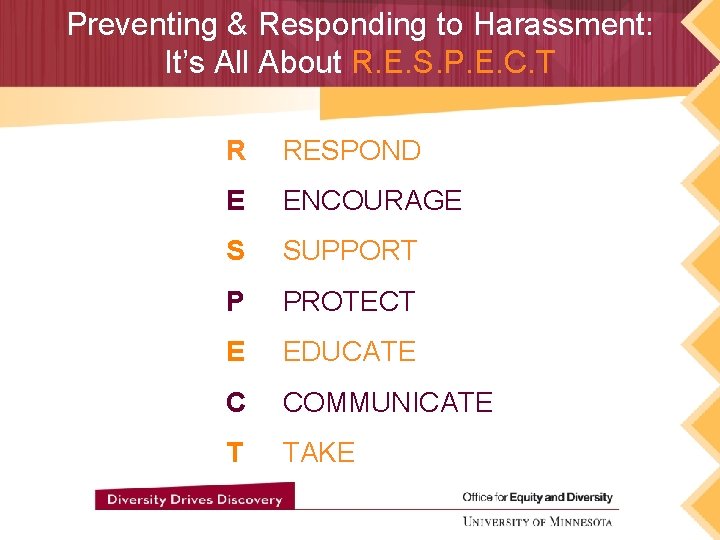 Preventing & Responding to Harassment: It’s All About R. E. S. P. E. C.