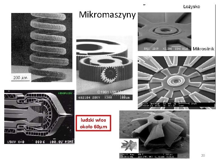 Mikromaszyny ludzki włos około 60μm 20 