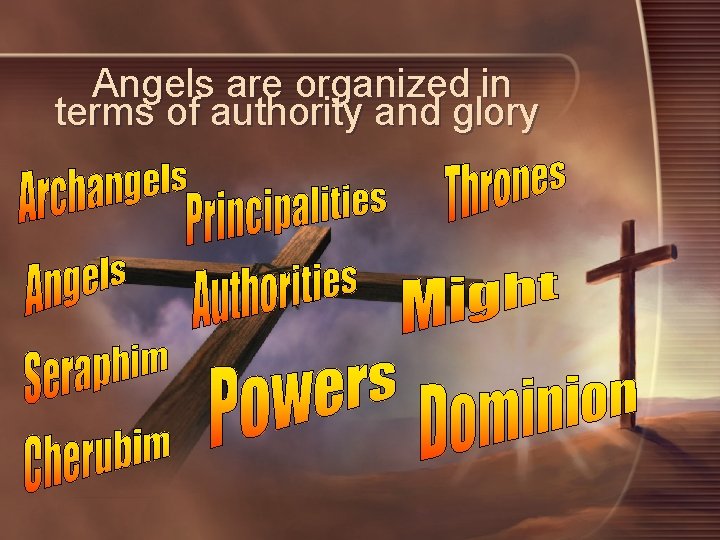 Angels are organized in terms of authority and glory 