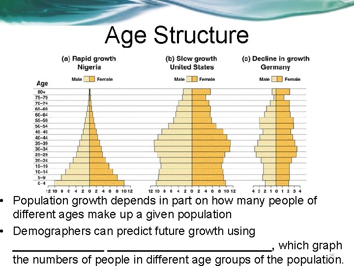 Age Structure • Population growth depends in part on how many people of different