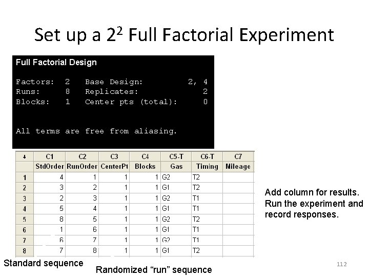 Set up a 22 Full Factorial Experiment Full Factorial Design Factors: Runs: Blocks: 2