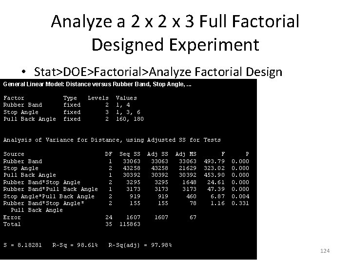 Analyze a 2 x 3 Full Factorial Designed Experiment • Stat>DOE>Factorial>Analyze Factorial Design General