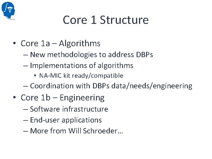 Core 1 Structure • Core 1 a – Algorithms – New methodologies to address