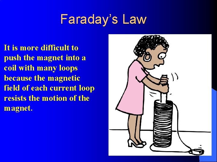 Faraday’s Law It is more difficult to push the magnet into a coil with
