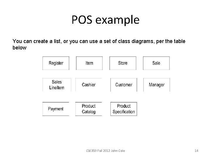 POS example You can create a list, or you can use a set of