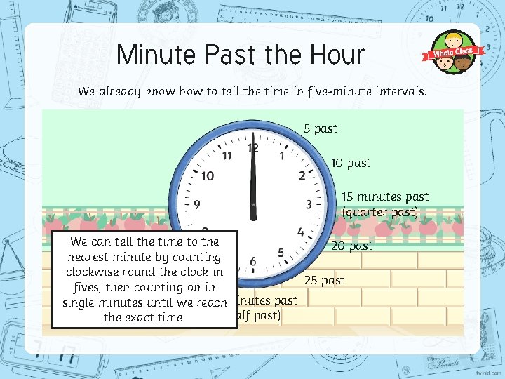 Minute Past the Hour We already know how to tell the time in five-minute