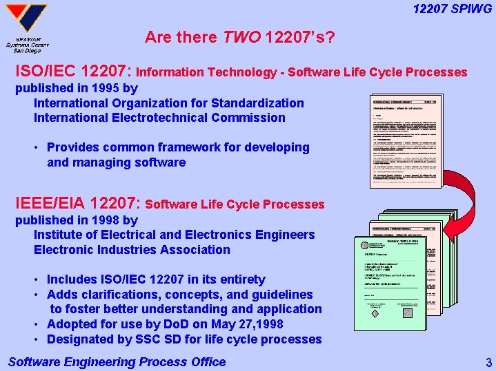 12207 SPIWG Are there TWO 12207’s? ISO/IEC 12207: Information Technology - Software Life Cycle