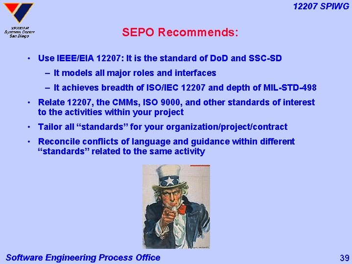 12207 SPIWG SEPO Recommends: • Use IEEE/EIA 12207: It is the standard of Do.