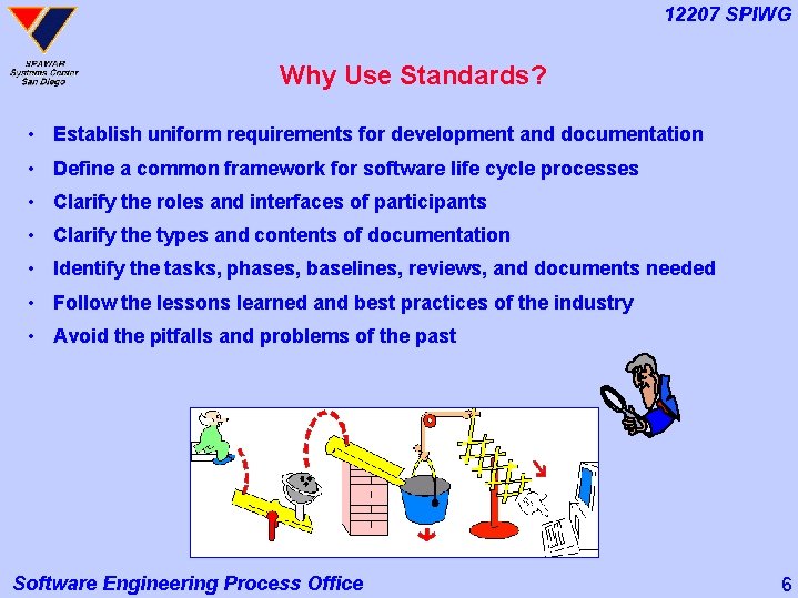 12207 SPIWG Why Use Standards? • Establish uniform requirements for development and documentation •
