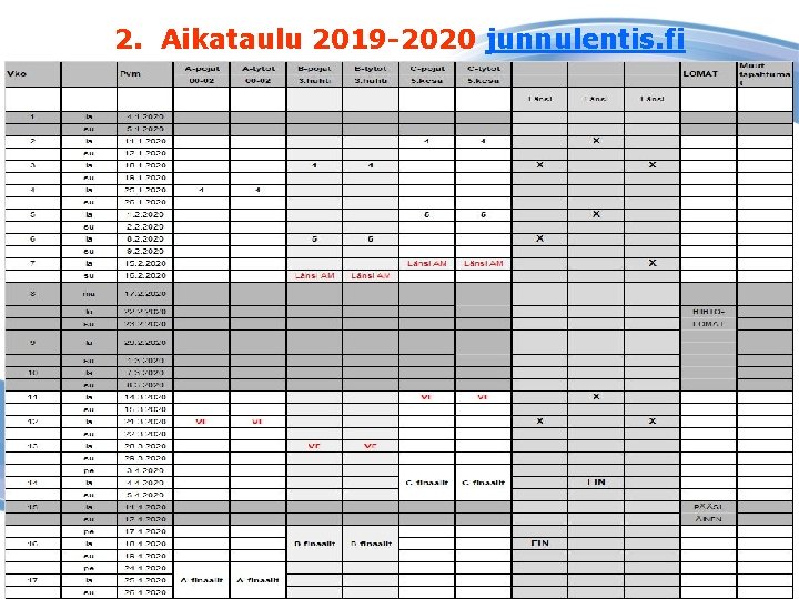 2. Aikataulu 2019 -2020 junnulentis. fi 