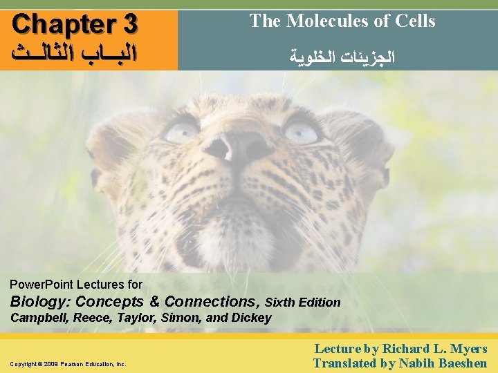 Chapter 3 ﺍﻟﺒــﺎﺏ ﺍﻟﺜﺎﻟــﺚ The Molecules of Cells ﺍﻟﺠﺰﻳﺌﺎﺕ ﺍﻟﺨﻠﻮﻳﺔ Power. Point Lectures for