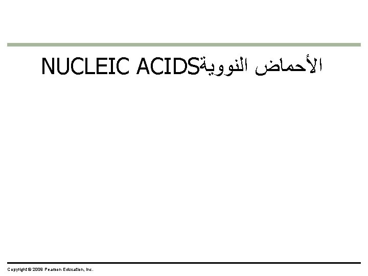 NUCLEIC ACIDS ﺍﻷﺤﻤﺎﺽ ﺍﻟﻨﻮﻭﻳﺔ Copyright © 2009 Pearson Education, Inc. 