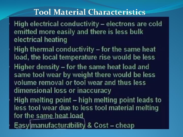 Tool Material Characteristics 