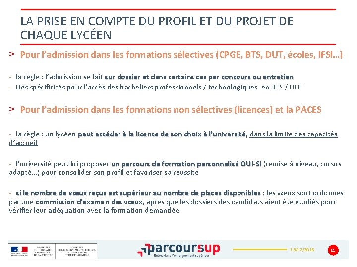 LA PRISE EN COMPTE DU PROFIL ET DU PROJET DE CHAQUE LYCÉEN > Pour